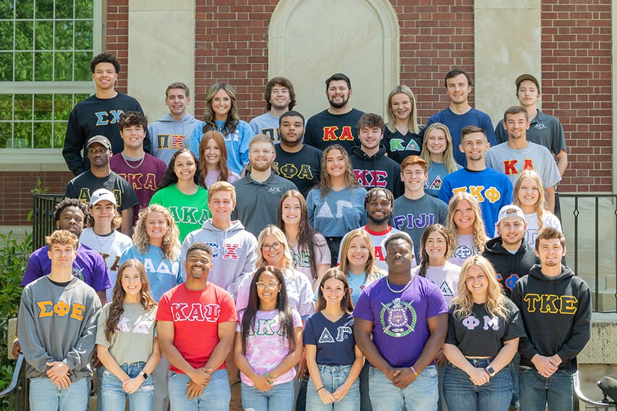 Group photo of students from each Fraternity & Sorority group on camp. 