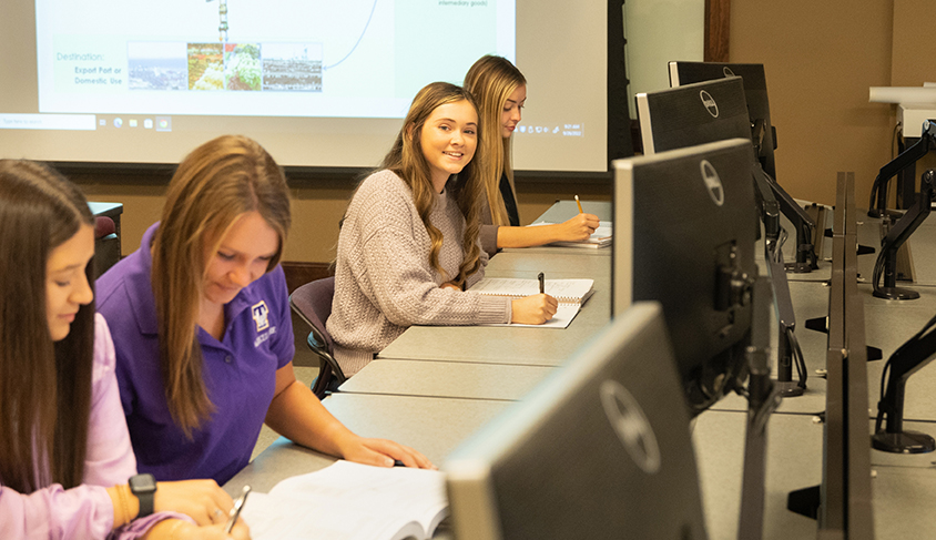 Group of students working in an Agribusiness Management class