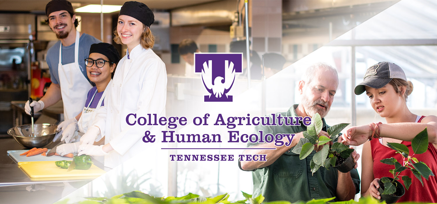 Banner graphic of two images representing Agriculture and Human Ecology with College logo on top. 