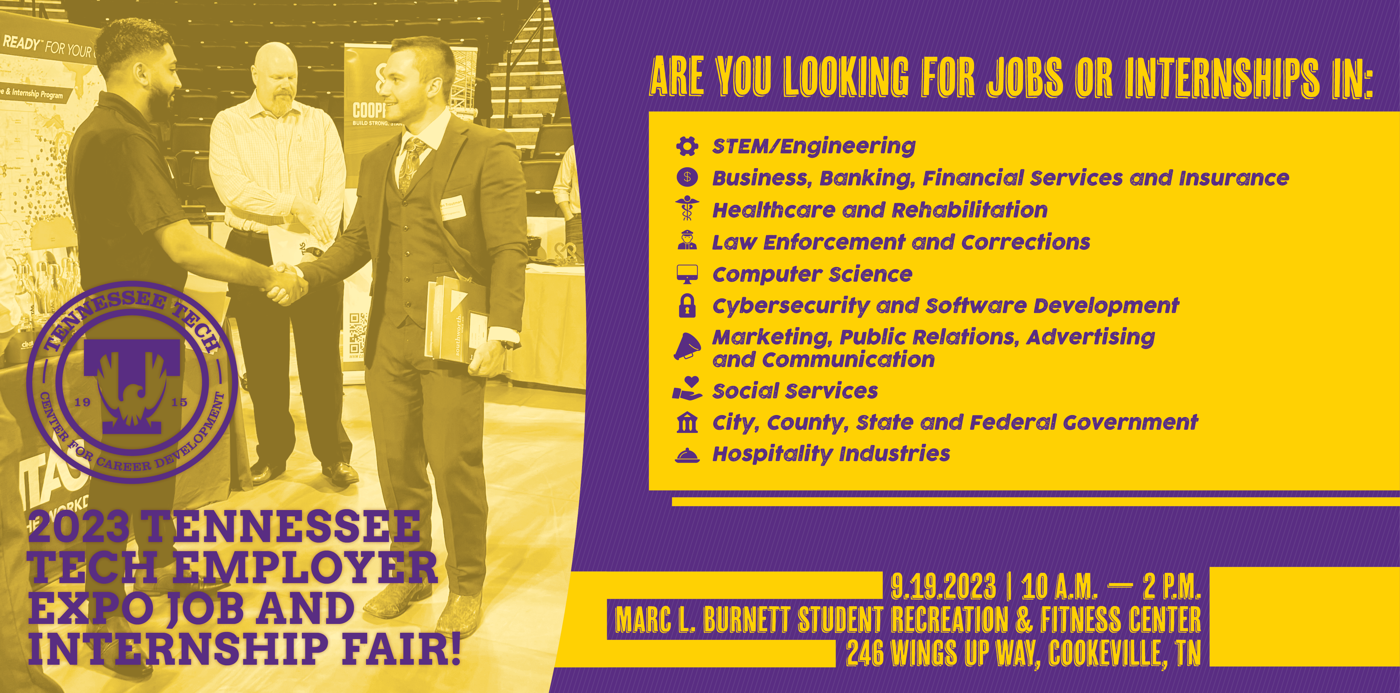 Employer Expo Job and Internship Fair, Sept. 19, 10 AM to 2 PM, at the Fitness Center