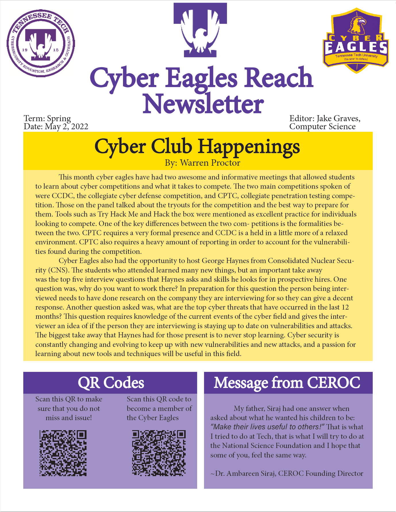 Cyber Eagles Reach Newsletter - April 2022
