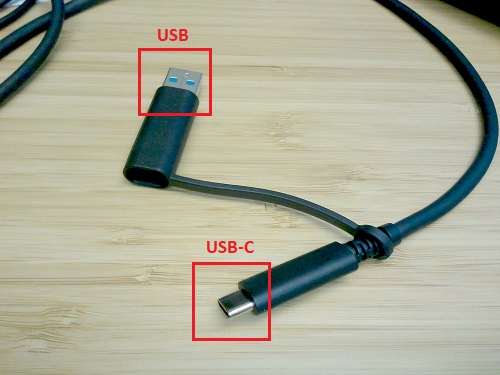 Image of USB and USB-C cord ports. 