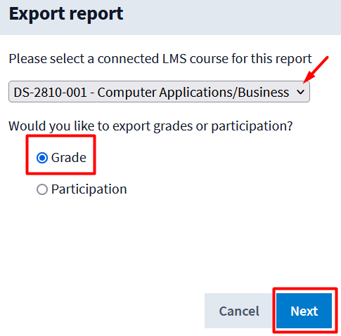 Select course then Grade
