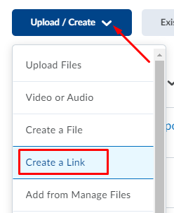 Select the Upload-Create button, then Create a Link
