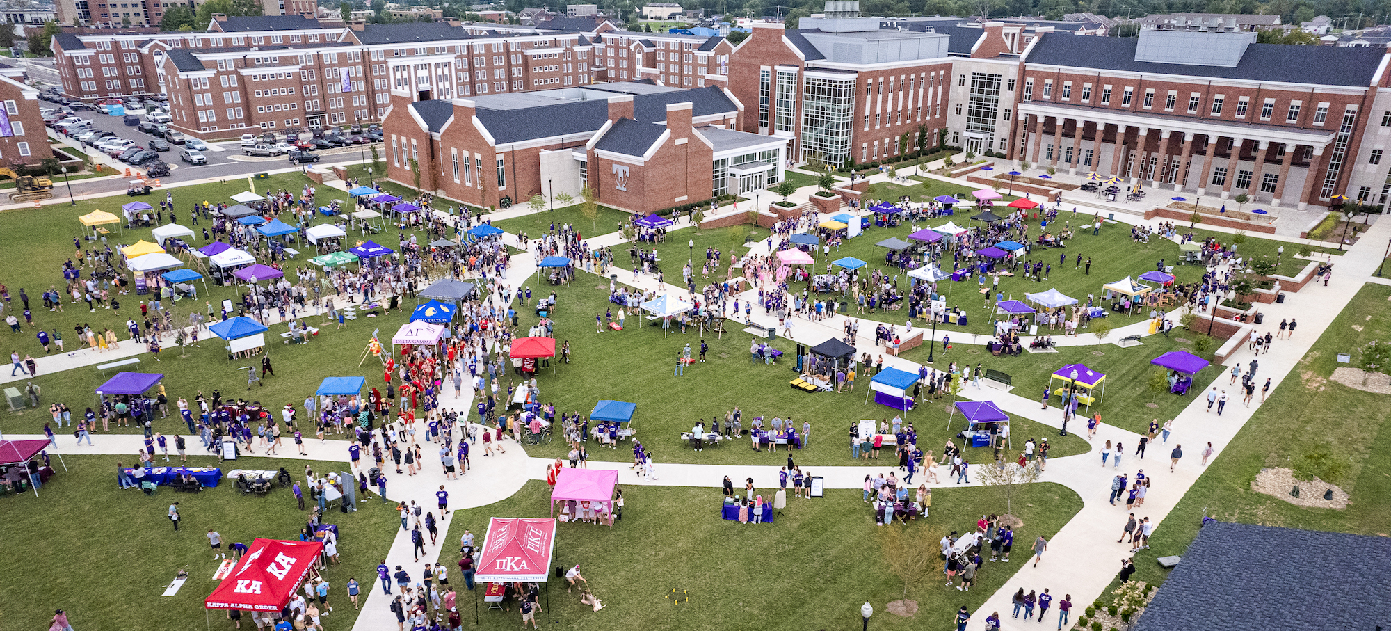Mix and Mingle student organization event from a drone