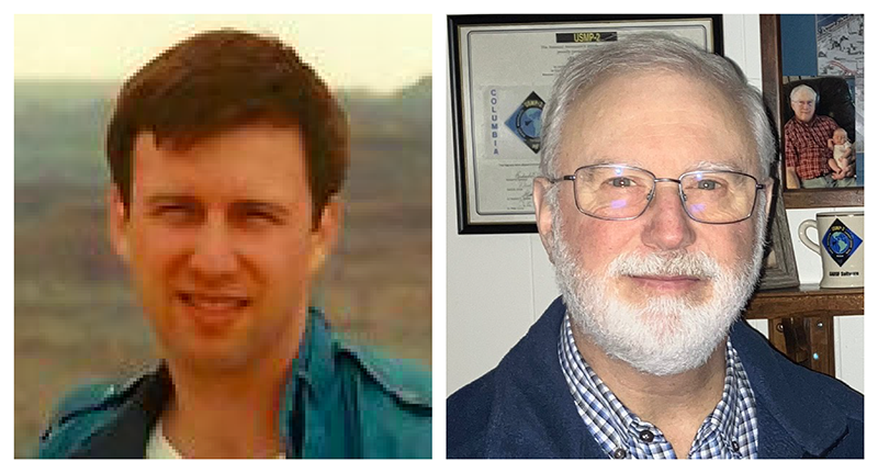 Picture of a young adult David Mills next to a current day picture of him
