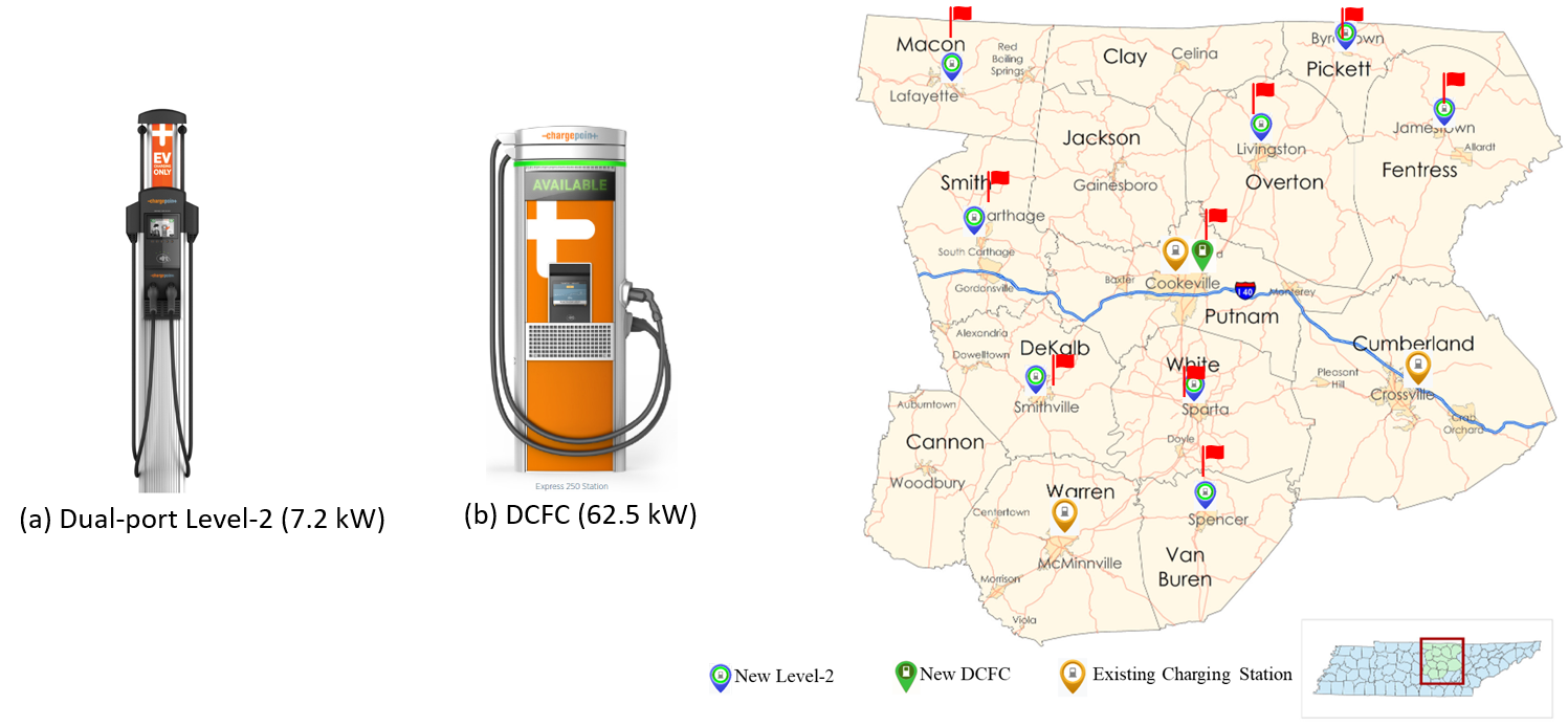 EV charging station network in rural Upper Cumberland region 