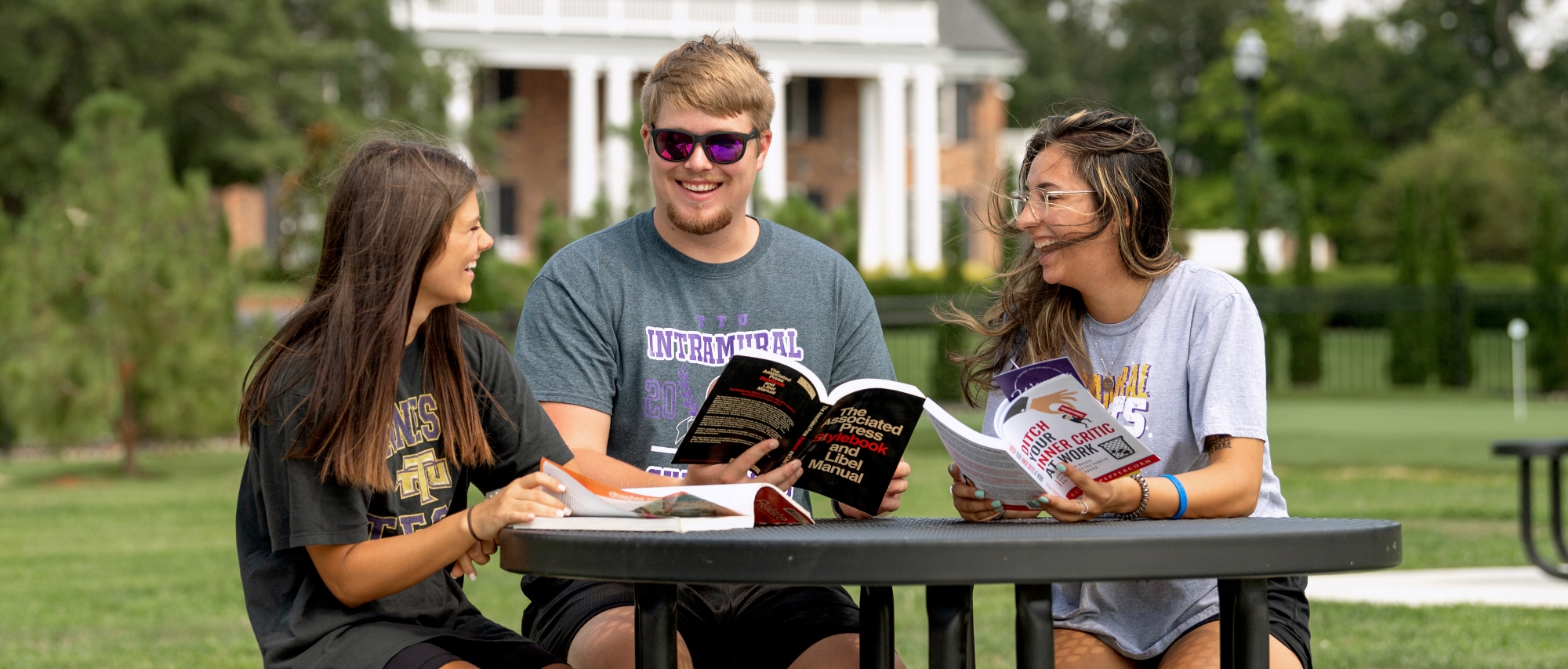 students studying outside