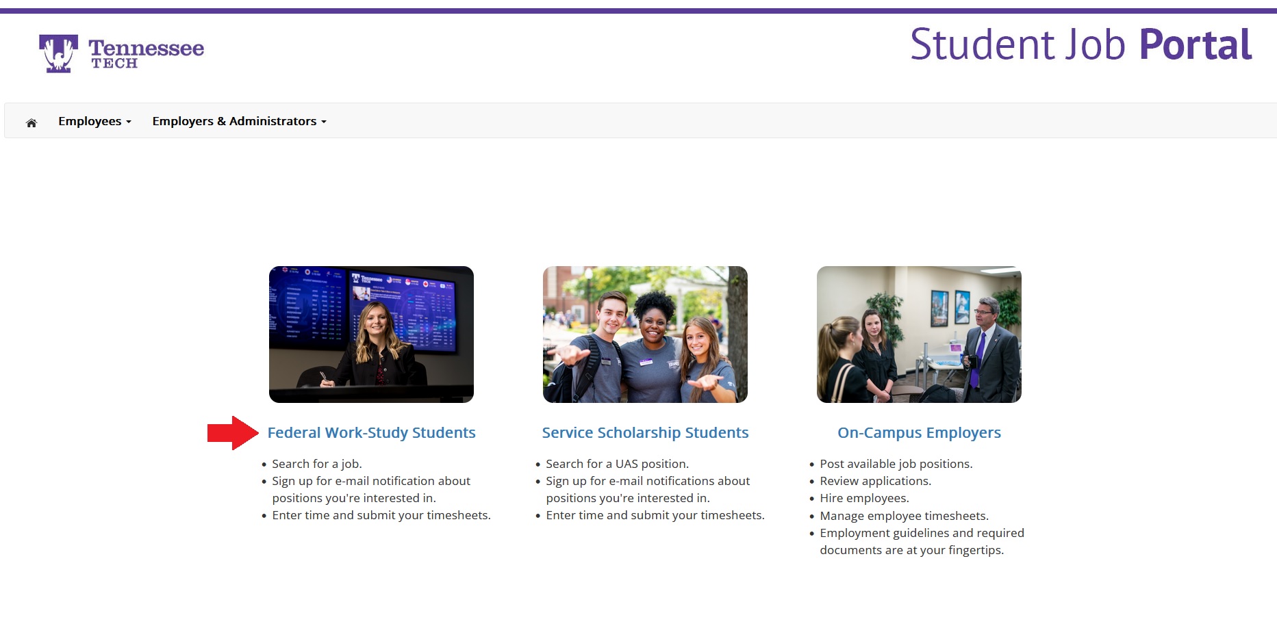 Image of Student Job Portal Home Page