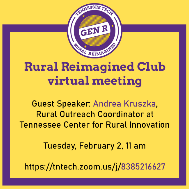 Rural Reimagined Club virtual meeting, Feb. 2, 11 a.m.; speaker: Andrea Kruszka