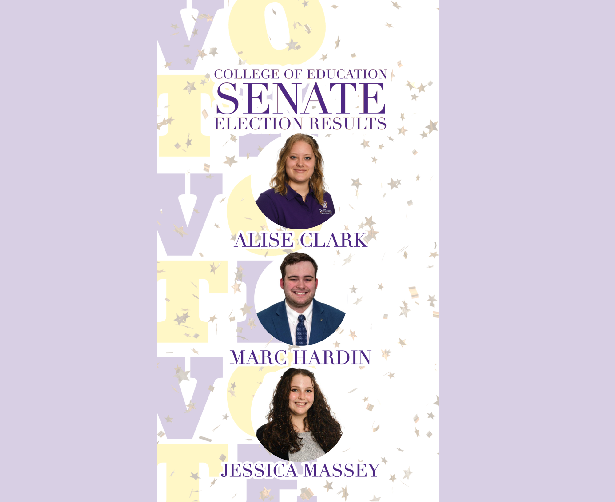 2022-2023 College of Education Senators: Alise Clark, Marc Hardin, & Jessica Massey