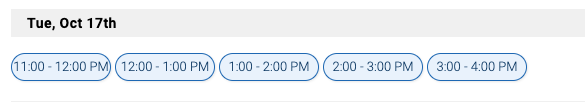 Screenshot of Dates and Times that rooms may be reserved