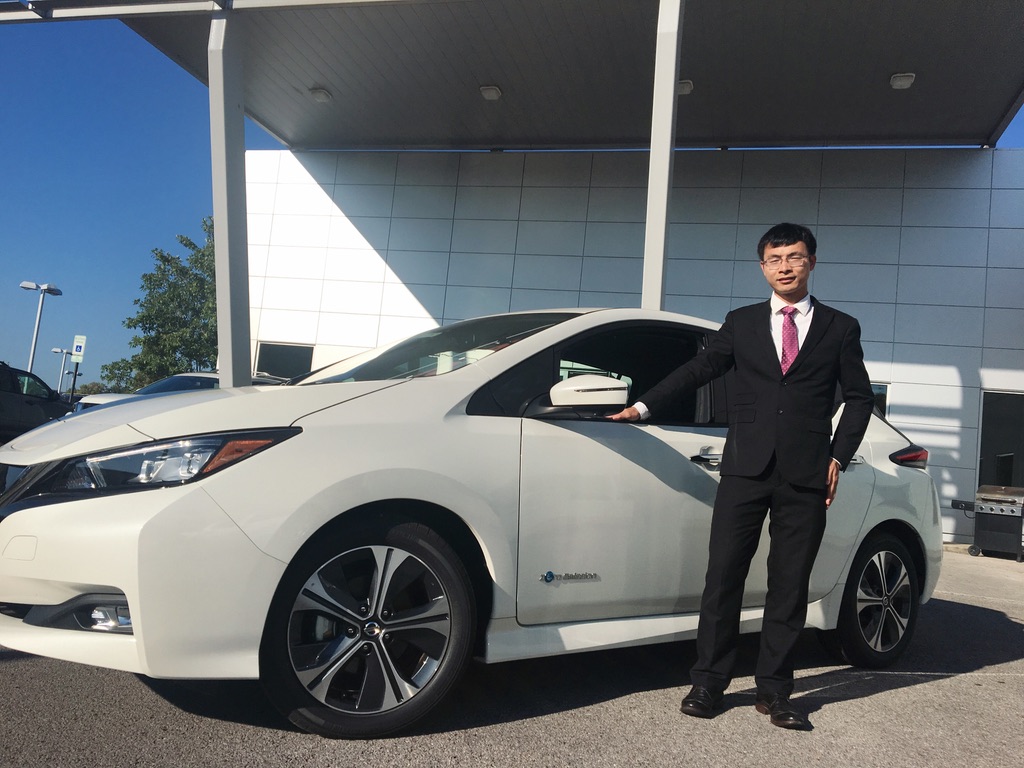 Pingen Chen, an assistant professor in Tech’s Mechanical Engineering, is pictured in front of a Nissan Leaf electric vehicle which is similar to those what will be tested in rural areas of the Upper Cumberland.
