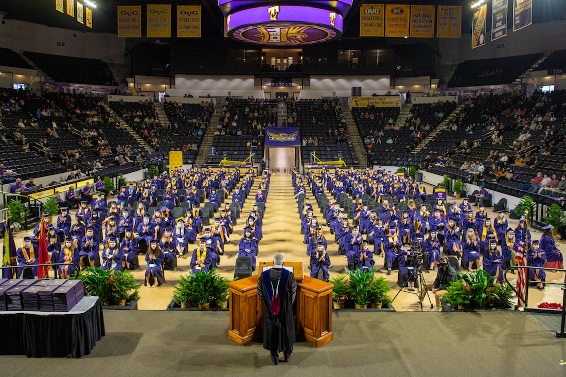 Almost 700 students came to campus with family and friends to celebrate Fall 2020 commencement ceremonies at the Hooper Eblen Center. 