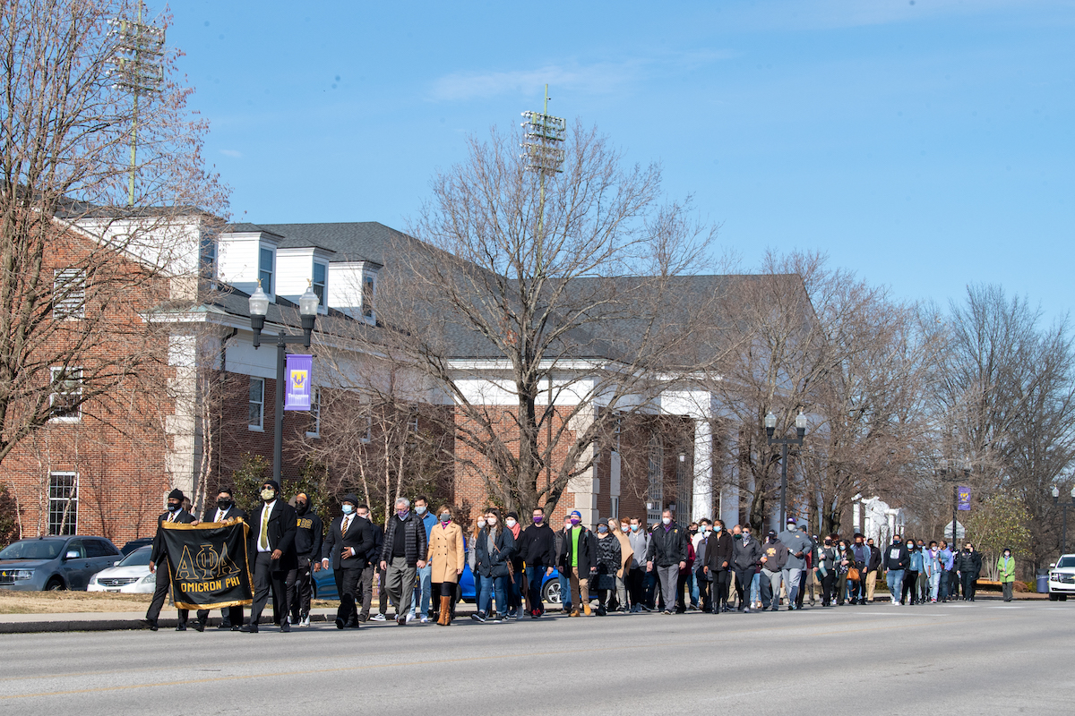 Some Tennessee Tech students, faculty and staff marched from the lawn of President Phil Oldham to the steps of Derryberry Hall to honor the late Martin Luther King Jr. on Tuesday.
