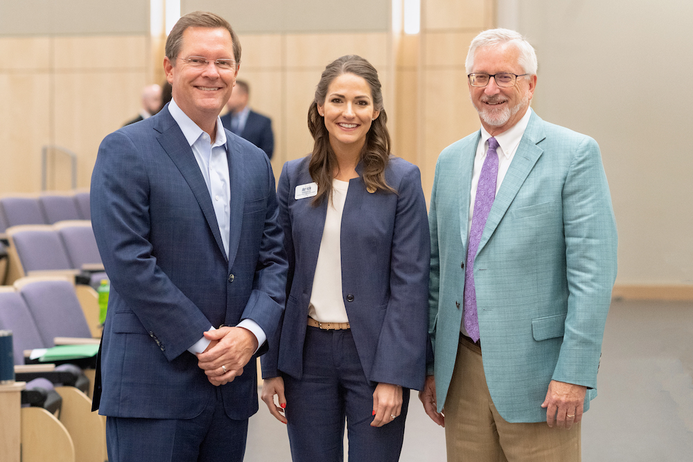 From left, Cameron Sexton, speaker of the house; Amy New, CEO/president of the Cookeville-Putnam Chamber of Commerce; and Phil Oldham, Tennessee Tech president.