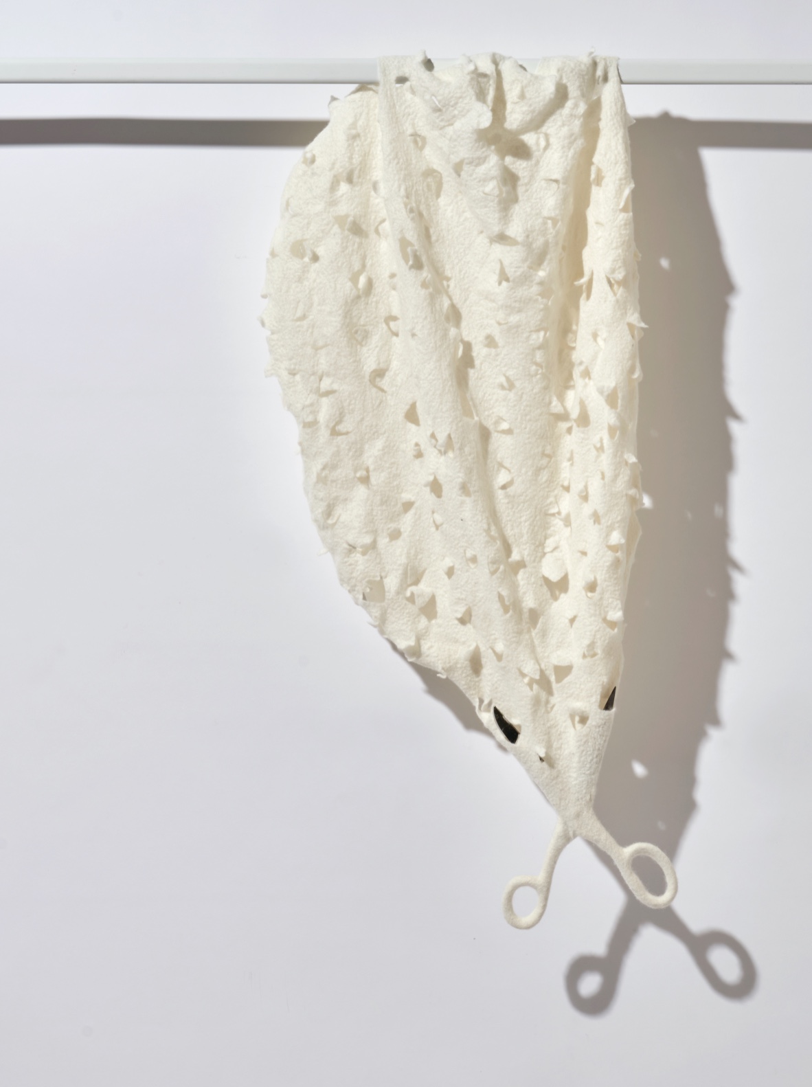 White cloth fiber art by Lisa Klakulak