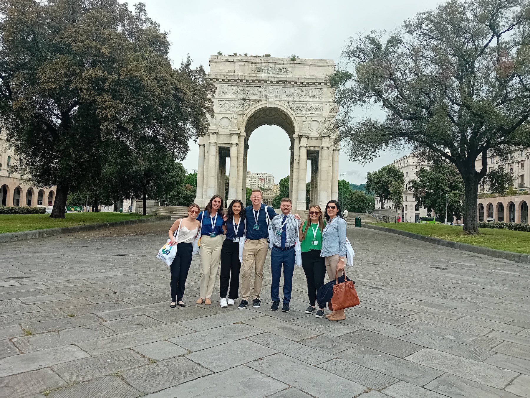 Tech student Sarah Beshara is shown third from left at the Arco della Vittoria in Genoa, Italy.