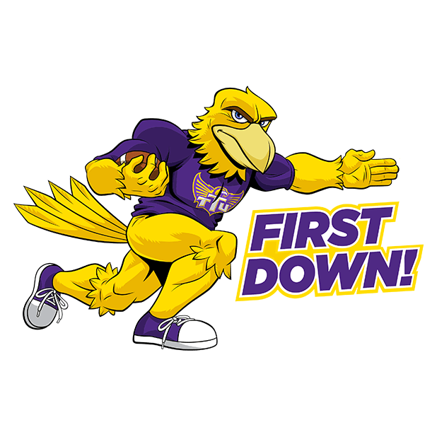 Awesome Eagle running with football with "First Down" text