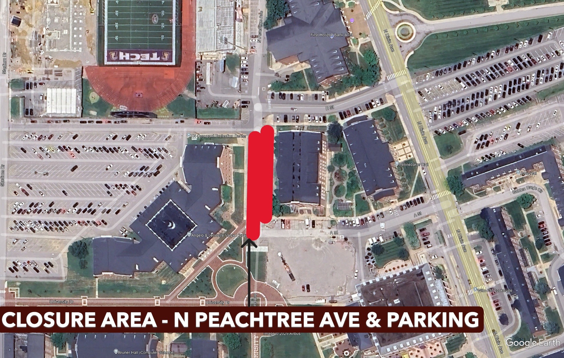 North Peachtree Ave & Parking Closure Area