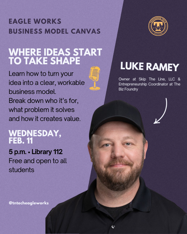 image with description of business model canvas workshop and picture of luke ramey