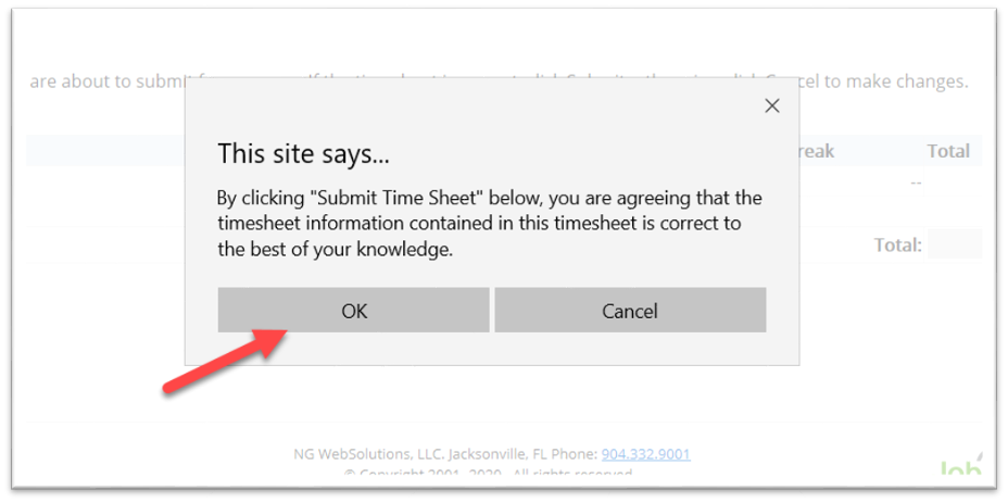 submit time sheet agreement screen