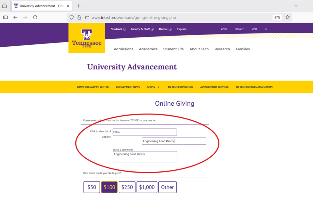 Food Pantry Giving Form