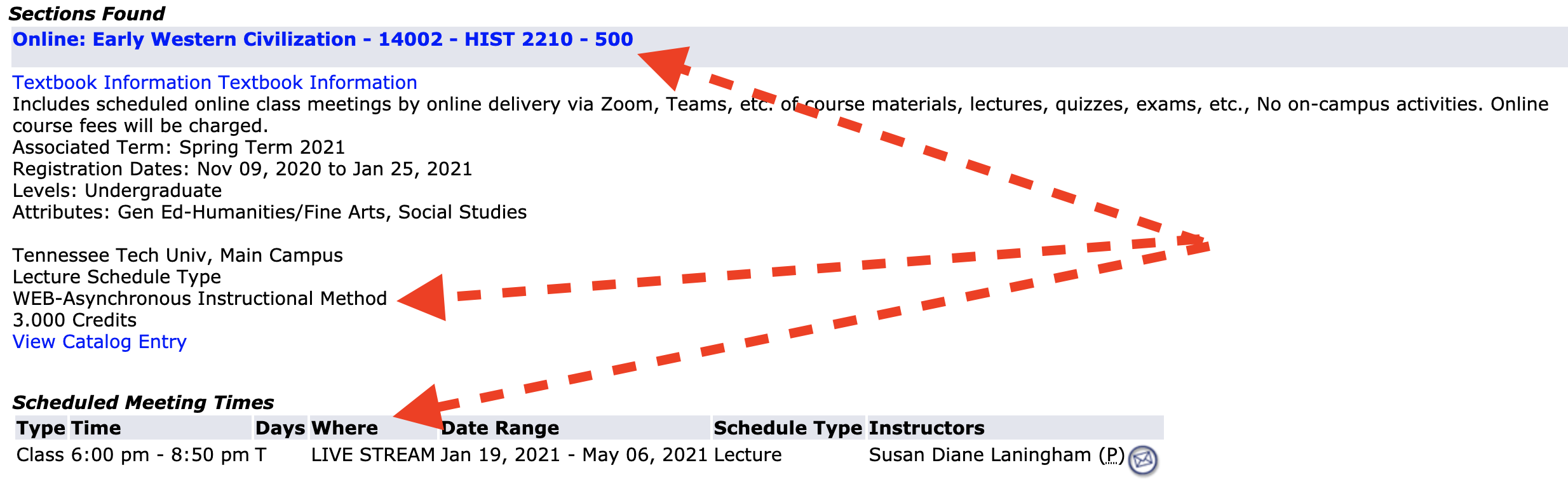 Example of what a scheduled live stream course looks like in Eagle Online.