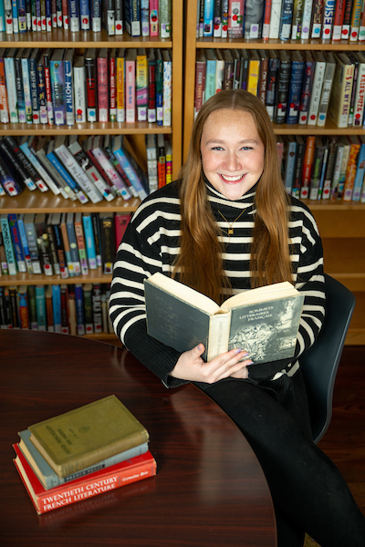 Kelsey Hewitt in the Jeffers Learning Resource Center