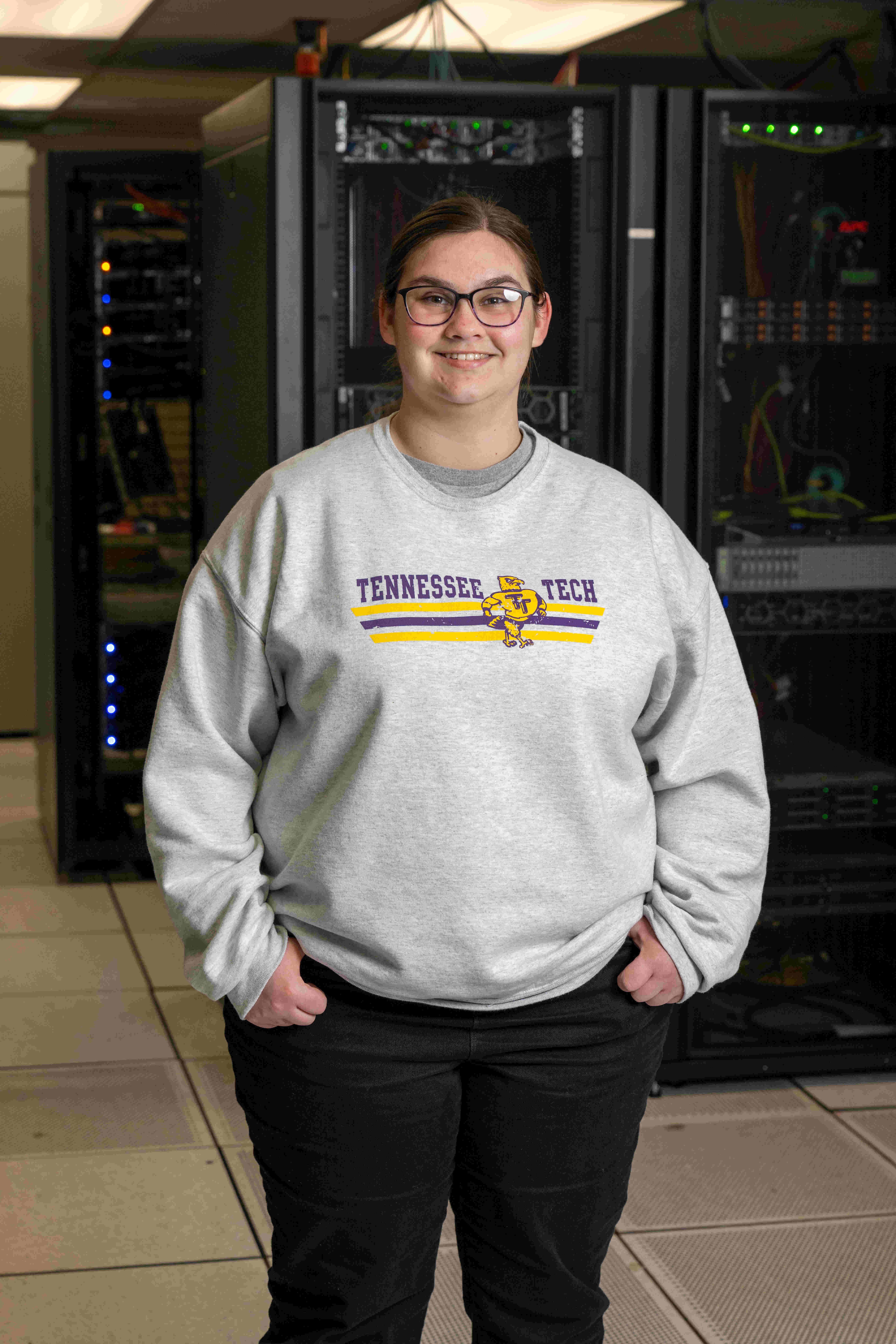 Portrait of Olivia Henry in Tech's server farm