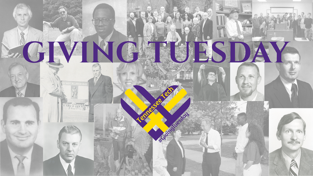 A collage of campus leaders with the text "Giving Tuesday"