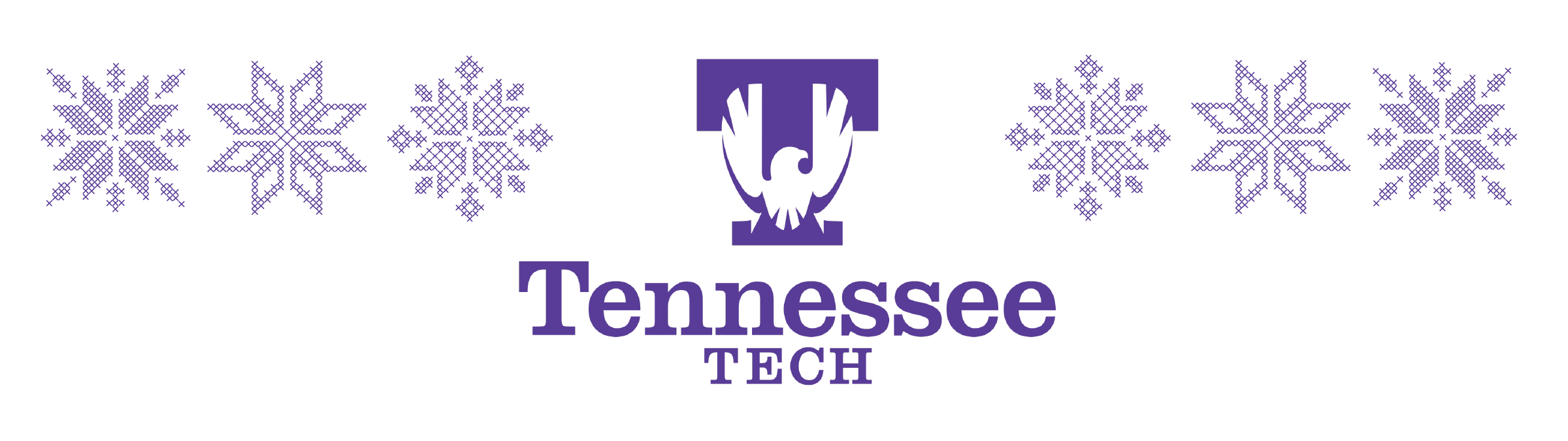 The Tennessee Tech logo with cross-stitch snowflakes