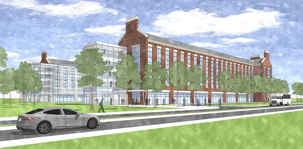 An architectural rendering of the proposed building.