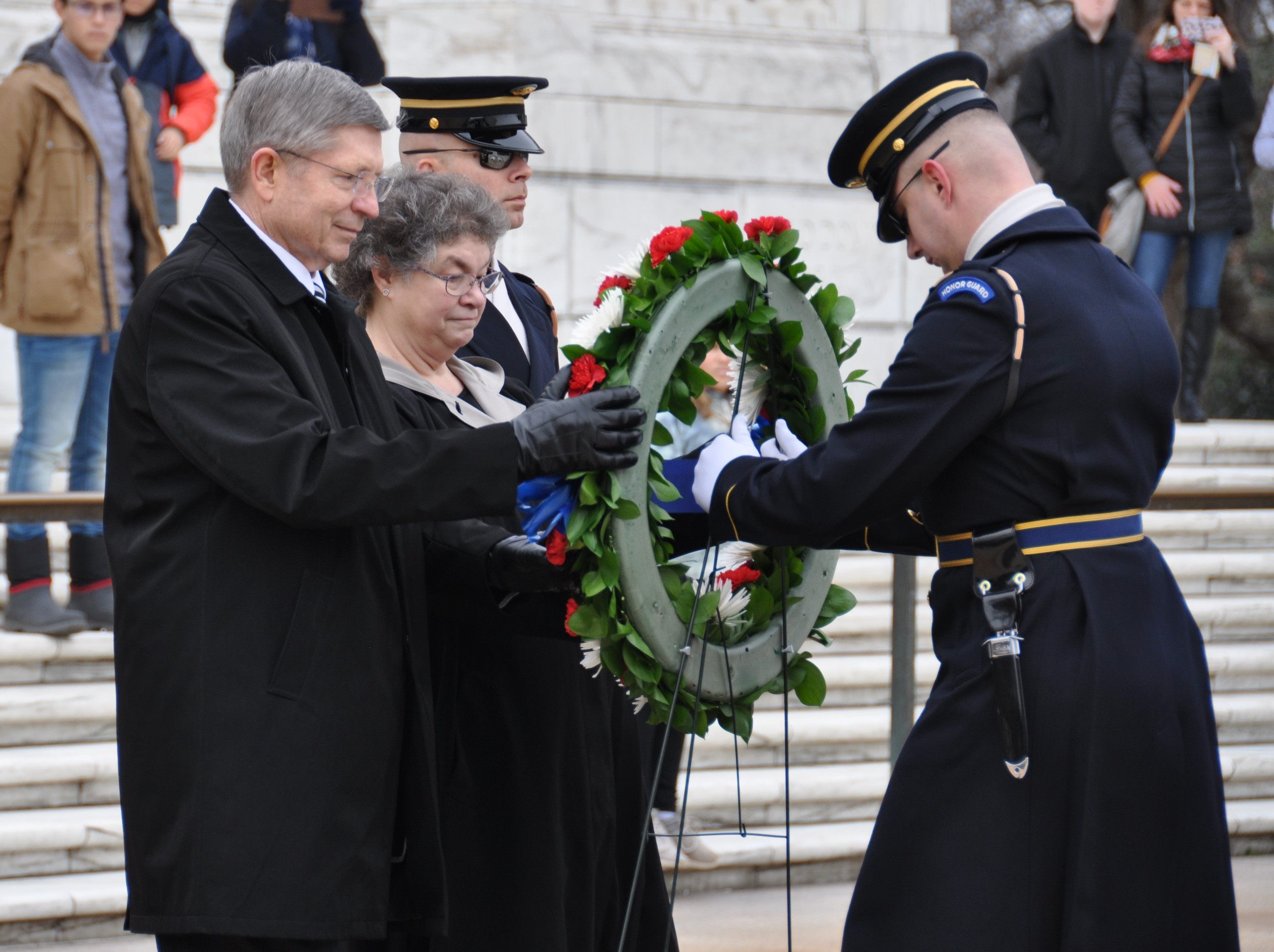 On his last day as an Army Senior Executive, Rickey Smith and his wife Margaret participated in a Wreath Laying Ceremony at the tomb of the Unknowns in Arlington National Cemetery.