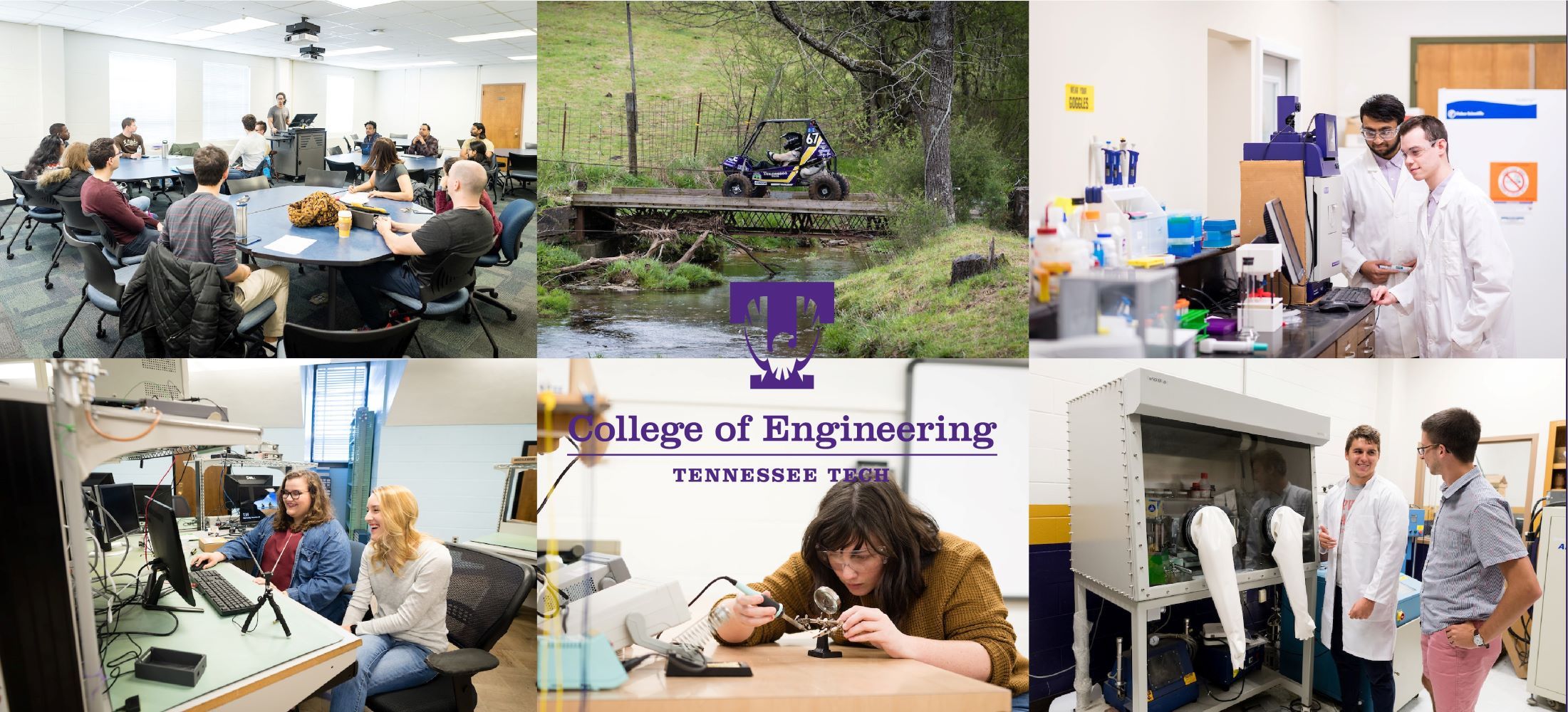 A collage of photos of engineering students in labs and classrooms.