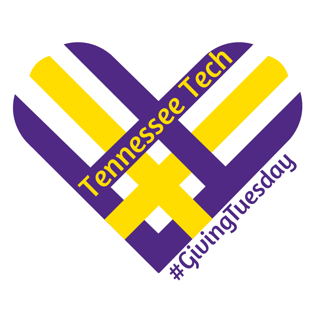 A Giving Tuesday woven heart of purple and gold that has the words "Tennessee Tech, Giving Tuesday"
