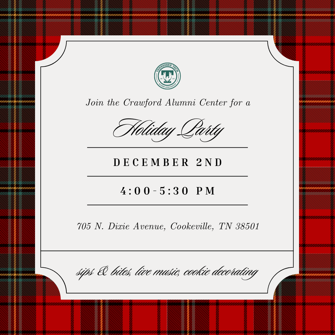 holiday party invite with red plaid background