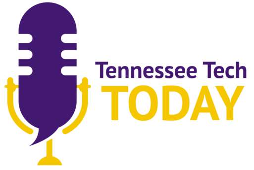 A graphic of a purple microphone on a gold stand. It reads "Tennessee Tech Today."