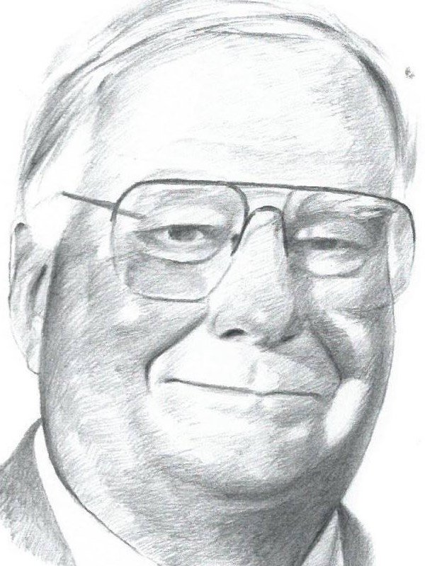 A pencil drawing of Warren Huddleston