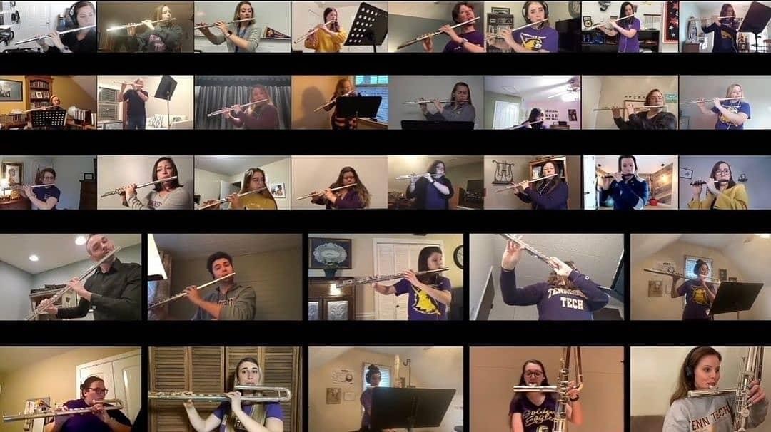 a screenshot of students playing the flute on zoom