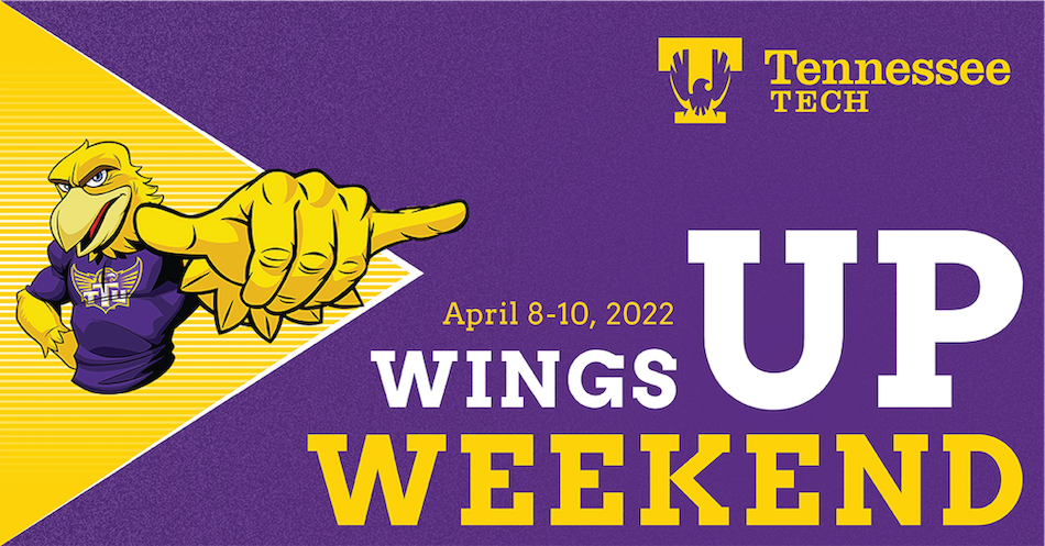 A graphic with comic book Awesome giving the wings up that reads Wings Up Weekend April 8-10, 2022