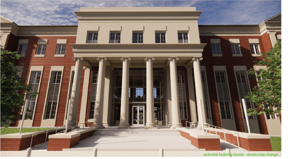 an architectural rendering of the proposed facade of the engineering building