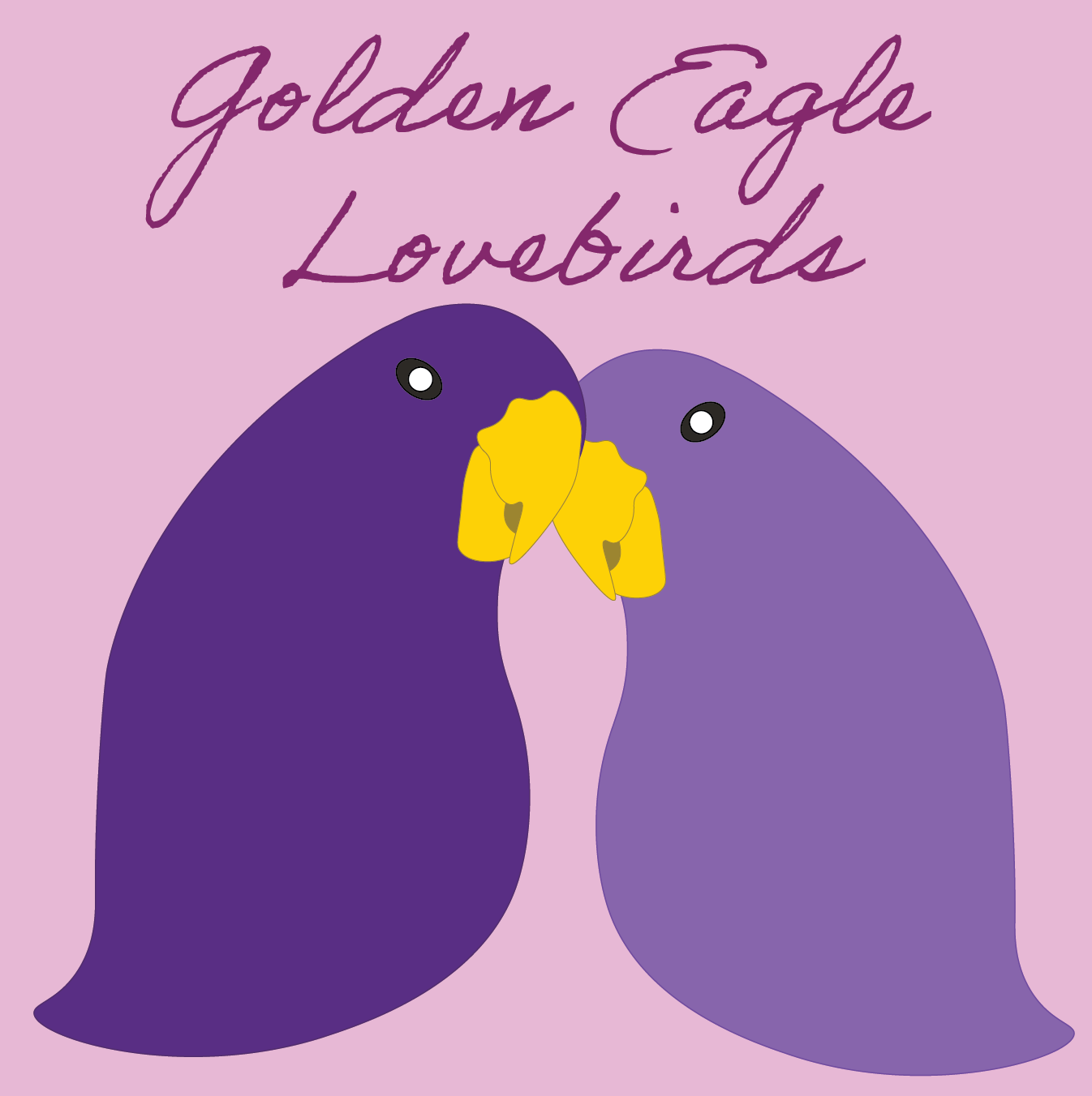 a graphic of two purple lovebirds that reads "Golden Eagle Lovebirds"