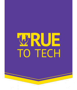 A purple banner with the words "True to Tech"
