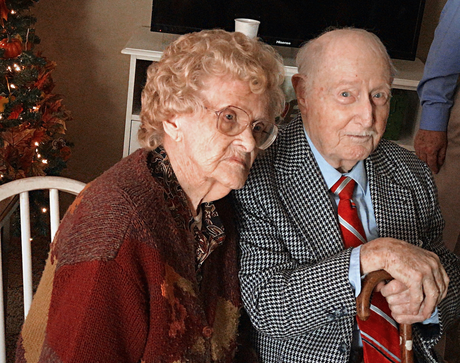 Hannah Tom Schoolfield (left) with her husband of 70 years, James