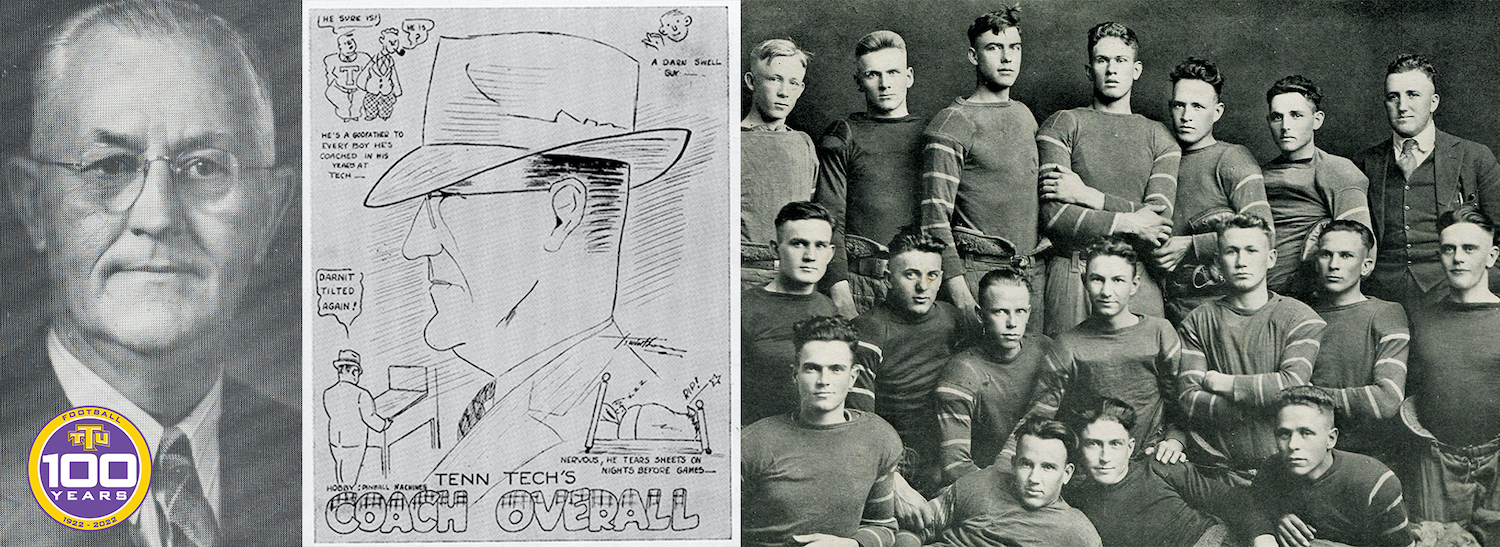 A collage of Coach Overall and the first Tech football team.