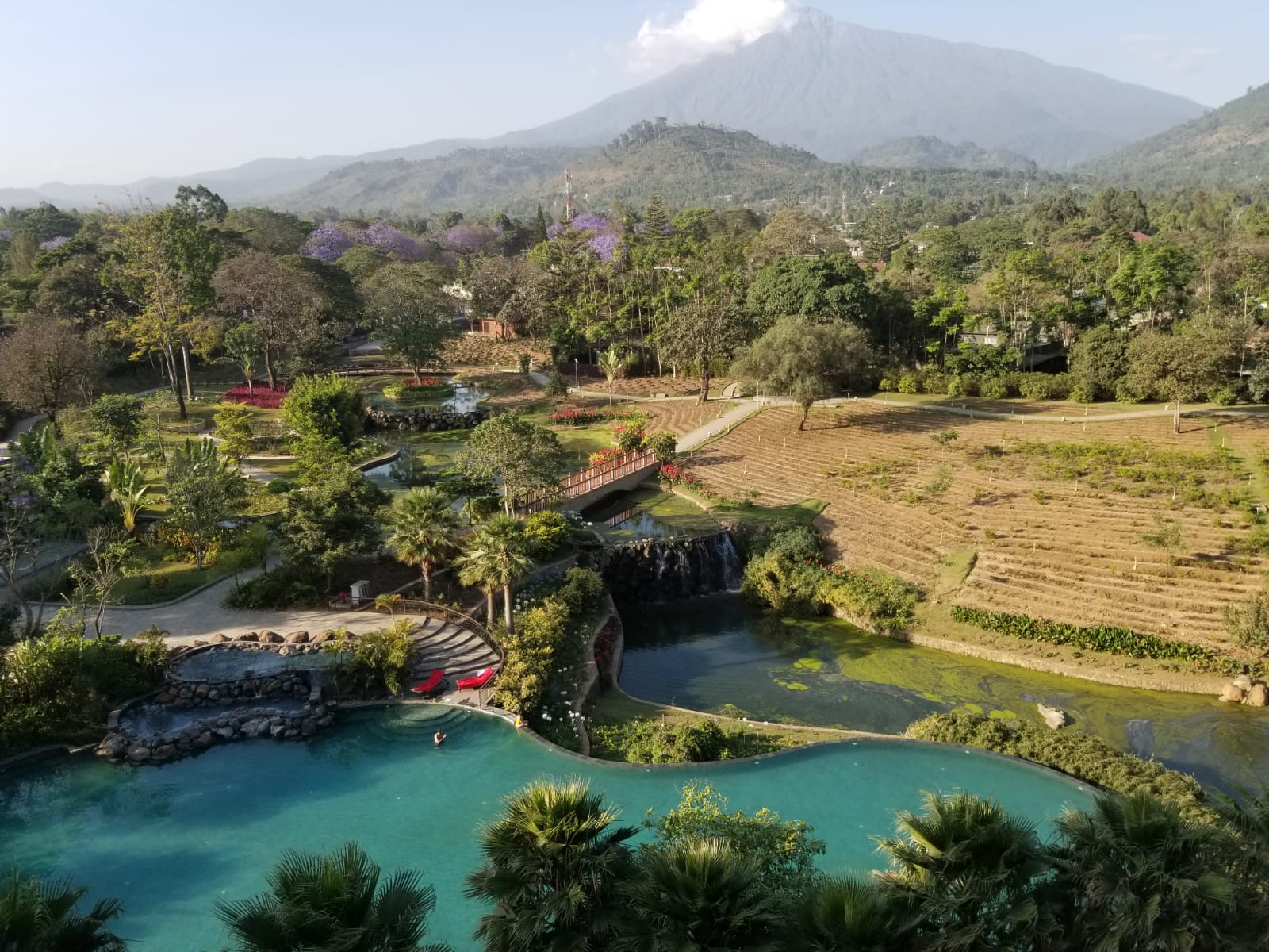 Landscape view of volcano and resort