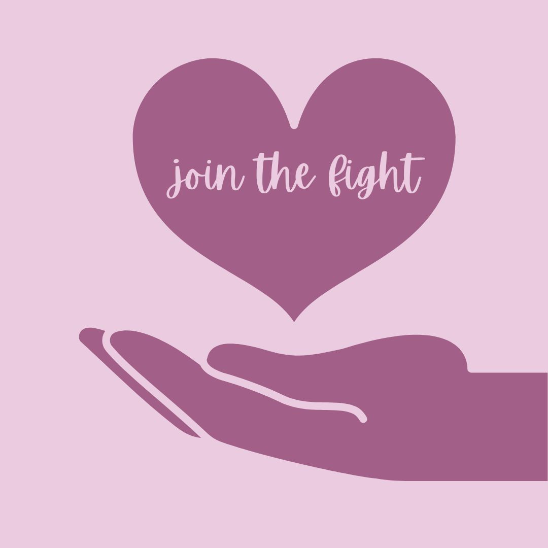 Decorative image of a giving hand saying "join the fight"